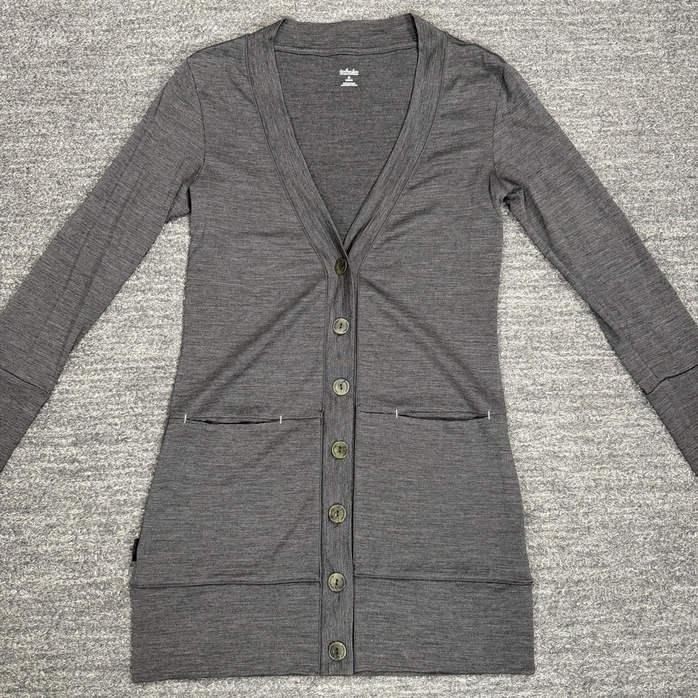 Icebreaker Sweater Women Small Gray 100% Merino Wool Cardigan New Zealand V-Neck